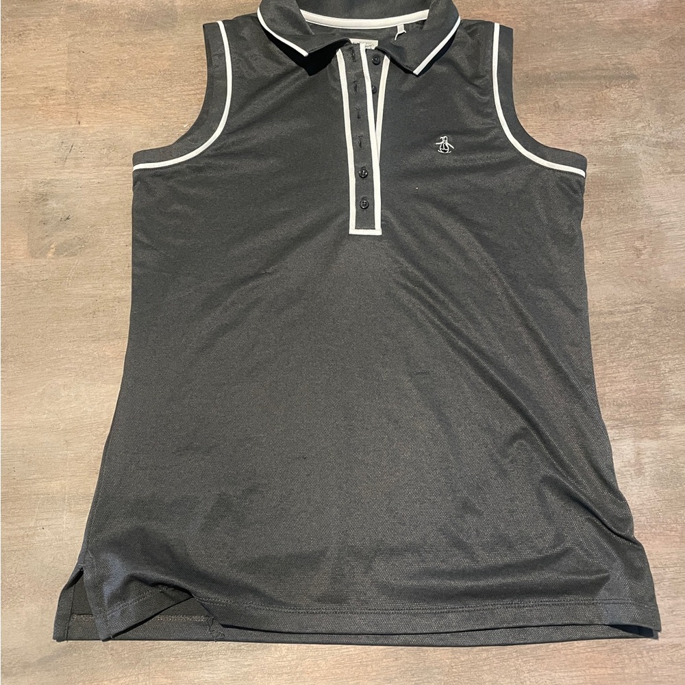Original Penguin Veronica Dark Grey Sleeveless Polo with White Trim